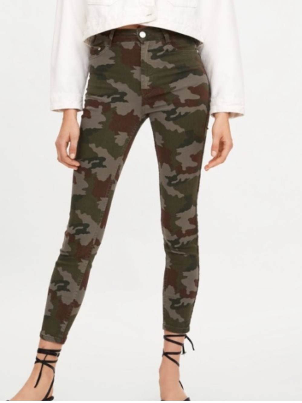 Zara NWT size 2 Camo DARK & LIGHT GREEN BROWN stretch Skinny jeans
